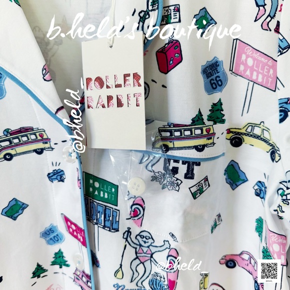 Roller Rabbit Party In The USA Long Sleeve Polo Pajamas in White Size S NWT - Picture 5 of 17